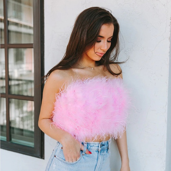 Buddy Love Pink Feather Crop Top - Picture 2 of 5